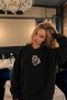 Women's Oversize Sweatshirt Hoodie Royal Card Printed Black – Hooded, Kangaroo Pocket