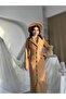 Women's Camel Long Cashmere Jacket with Collar, Buttons, Pockets, and Flared Cut - 3