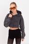 Women's Anthracite Hooded Printed Oversize Crop Long Sleeve Cotton Sweatshirt - 3