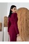Women's Burgundy Pearl Detailed Contrast Collar Balloon Sleeve Midi Dress - 6