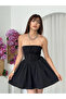 Women's Black Strapless Bow Lace Detailed Corset Look Mini Dress