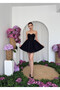 Women's Black Mini Dress Strapless Sweetheart Neckline Gathered Tulle Skirted Mini Evening Dress - 3