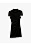 Sandy Fabric High Collar Short Sleeve Window Detail Mini Stoned Evening Dress - 3