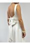 Women's White Midi Dress Square Collar Backless Bow Detailed Atlas - 7
