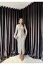 Women's Navy Blue - Dark Blue Shirt Collar Jacquard Interlock Long Sleeve Buttoned Maxi Length Dress - 5