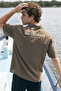 Men's Oversize Shirt with Embroidered Back Lettering - Brown