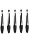 Silicone food tongs 5-piece set, stainless steel, suitable for cooking and grilling, black.