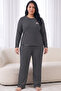 Black and White Striped Patterned Large Size Oversized Viscose Knitted Pajama Set26240954 - 2