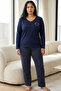 Navy Blue Patterned Embroidered Cotton Lycra Large Size Oversized Knitted Pajama Set26240907 - 2