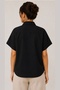 Women's Black Terikoton Fabric Buttoned Short Bat Sleeve Shirt - 3