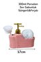 14359 Pink Marble Patterned Porcelain Liquid Soap Dispenser with Brush |   Gold Pumped - 2