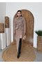 Women's Mink Skirt Suit, Textured Cashmere Belted Jacket, Slit Midi Skirt - 4