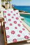 Red Blue Dotted White Patterned 70X150 Beach Towel - Digital Printed Fade-Resistant Bath Towel