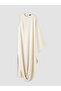 Beige High Neck Gathered Satin Evening Dress - 4
