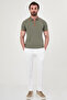 Straight Slim Fit Zippered Polo Collar Short Sleeve Men's T-Shirt Khaki - 36893.26Y - 3