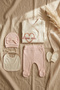 Amoré 100% Cotton 5-Piece Newborn Baby Girl Hospital Discharge Set - Ecru & Salmon'Love Me' Embroidered Pre - 4