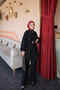 Black Buttoned Belted Tunic Trouser Suit - 2