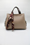 Women's Beige Brown Large Size Inner Pocket Double Handle Scarf Detailed Useful Cross Strap Hand and Shoulder Bag - 2