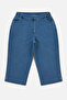 Plus Size Women's Below Knee Button Detail Jeans Capri 06 Navy Blue - 2
