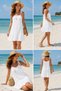 Women's White Strappy Loose-Fit Ruffled Beach Dress - 7