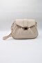 Women's Drawstring Detailed Metal Magnet and Zipper Closure Lined Crossbody Shoulder Bag - 2