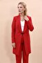 Shawl Collar Pocketed Long Jacket-Red - 2