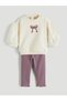 Lcw Baby Ecru Crew Neck Baby Girl Sweatshirt and Leggings - 2