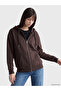 Ozmarka New Season Brown Oversize Women's Thick Zippered Sweatshirt