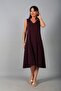 Women's V-Neck Front Trimmed Pique Fabric Sleeveless Oversize Midi Dress - 3
