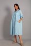 Women's Italian Cotton Pocket Embossed Floral Embroidery Oversize Long Dress - 2