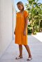Orange Round Neck Short Sleeve Pocketed Lined Washable Robe Embroidered Cotton Woven Dress 106 55 - 6