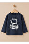 Boy's Front Printed Combed Cotton Long Sleeve Bodysuit Navy Blue - 3