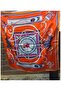 Women's 90X90 cm Orange Navy Blue Sailor and Rope Patterned Satin Scarf - 3