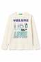 Men's Ecru Volume up Printed Crew Neck Long Sleeve T-Shirt 6-14 Years Cream