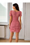 Powder V-Neck Front Gathered Short Sleeve Dress |   D1678 - 2