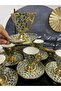 Khaki Leopard Pattern Footed Porcelain Cup Set - 4