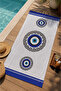 White Navy Blue Evil Eye Bead Patterned 70X150 Beach Towel - Cotton Bath Towel - 3