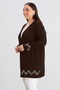 Women's Plus Size Sleeve Skirt Hem Zigzag Stone Detail Open Front Stretchy Viscose Midi Length Cardigan - 6