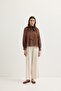 Polka Dot Collar Detailed Scarf Shirt Brown - 4