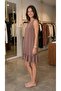 Women's Black V-Neck Sleeveless Skirt with Ruffle Detail Viscose Elastane Relax Dress - 3