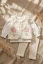Girl's Pink Floral Embroidered Plush Vest 3-Piece Set - Cotton Blouse and Ribbed Leggings Set - 6