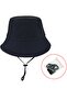 Cotton bucket hat royal blue UPF50+ windproof strap foldable. - 4