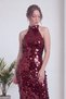 Women's Halter Neck Sequin Evening Dress Brown, Black, Burgundy - 2