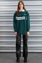 Arlene Women's Polar-Free Polo Collar Green Sweatshirt with Print Detail
