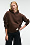 Clarie women's organic cotton oversize kangaroo pocket hooded brown sweatshirt - 3