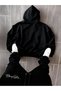 Unisex Men's and Women's Signature Printed Oversize 3 Thread Hooded Baggy Bottom Tracksuit Set - 2