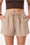 Women's Jamie 100% Cotton Muslin Light Beige Shorts with Elastic Waist