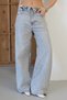 Women's Gray Wide Leg Jean Trousers with Low Waist and Reverse Belt Detail