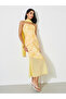 Yellow Graphic Print A-Line Midi Dress with Scarf