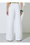 White Solid Wide Leg Trousers - 4
